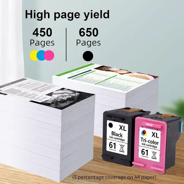 Alt view image 3 of 7 - Aqepbzt Remanufactured Black/Tri-Color Ink Cartridge Replacement  Ink 61 61XL Ink Cartridges Black and Color  OfficeJet 2620 4630 Envy 4500 4509 5530 Deskjet 1000 1510 2050 3000 Printer