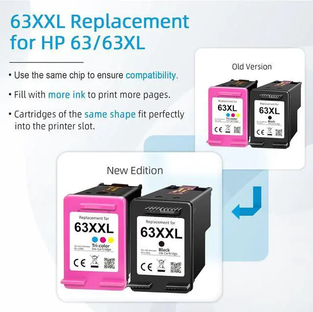 Alt view image 2 of 7 - 63XXL 63XL Ink Cartridge Combo Pack | High Yield Ink 63 63XL Black/Color Works for Envy 4520 for Officejet 3830 4650 5255 Series Printer