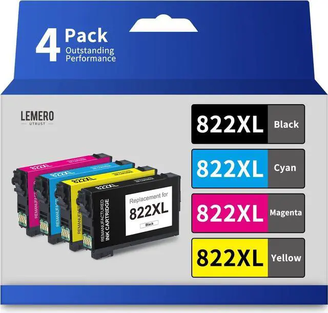 Main image of LemeroUtrust 822XL Remanufactured Ink Cartridge Replacement  822XL 822 XL T822XL use with Epson Workforce Pro WF-4830 WF-3820 WF-4820 WF-4833 WF-4834 (Black Cyan Magenta Yellow, 4-Pack)