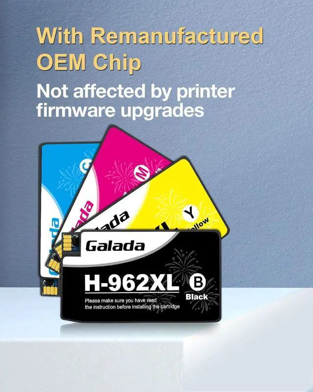 Alt view image 2 of 6 - GALADA Remanufactured Ink Cartridges Replacement  962XL 962 XL for OfficeJet Pro 9015 9010 9025 9020 9018 9012 9028 Printer (1 Black 1 Cyan 1 Magenta 1 Yellow, 4 Pack)