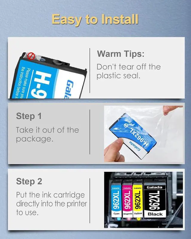 Alt view image 6 of 6 - GALADA Remanufactured Ink Cartridges Replacement  962XL 962 XL for OfficeJet Pro 9015 9010 9025 9020 9018 9012 9028 Printer (1 Black 1 Cyan 1 Magenta 1 Yellow, 4 Pack)