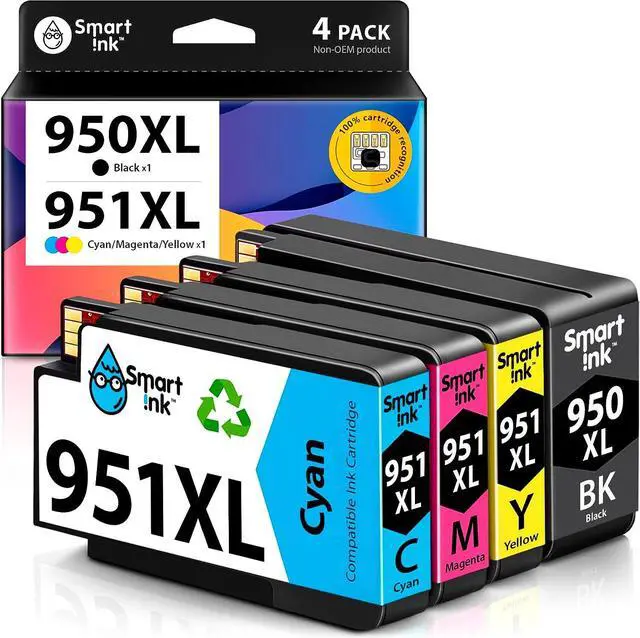 Main image of Smart Ink Compatible Ink Cartridge Replacement  950XL 951XL 950 XL 951 XL 4 Pack Combo to use with Officejet Pro 8600 plus 8610 8620 8100 8625 8630 Printers (1 Black & 1 Cyan 1 Magenta 1 Yellow)