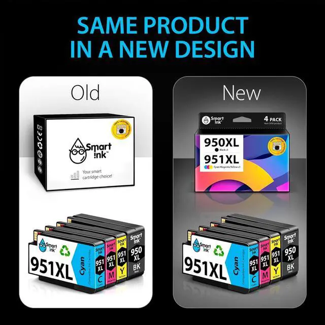 Alt view image 2 of 7 - Smart Ink Compatible Ink Cartridge Replacement  950XL 951XL 950 XL 951 XL 4 Pack Combo to use with Officejet Pro 8600 plus 8610 8620 8100 8625 8630 Printers (1 Black & 1 Cyan 1 Magenta 1 Yellow)
