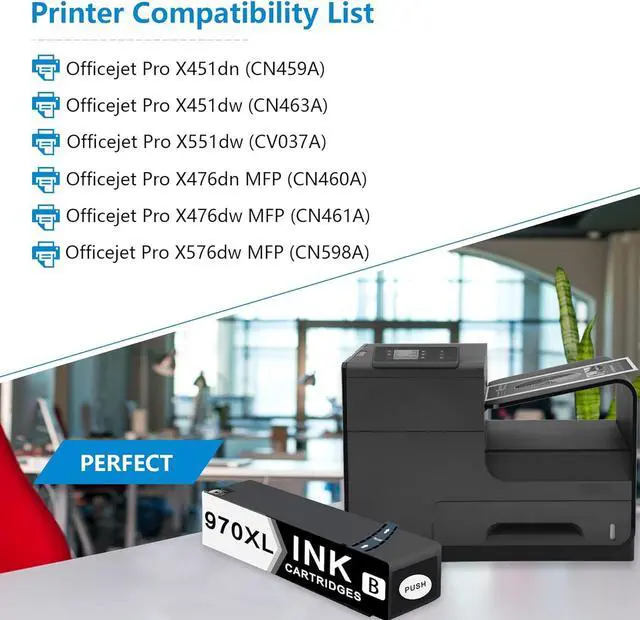 Alt view image 2 of 6 - 970XL High-Yield Ink Cartridges (1 Pack, Black) Lenkto Compatible Ink Replacement  970 971 Ink Cartridges for OfficeJet Pro X451dw X451dn X476dw X476dn X576dw X551dw
