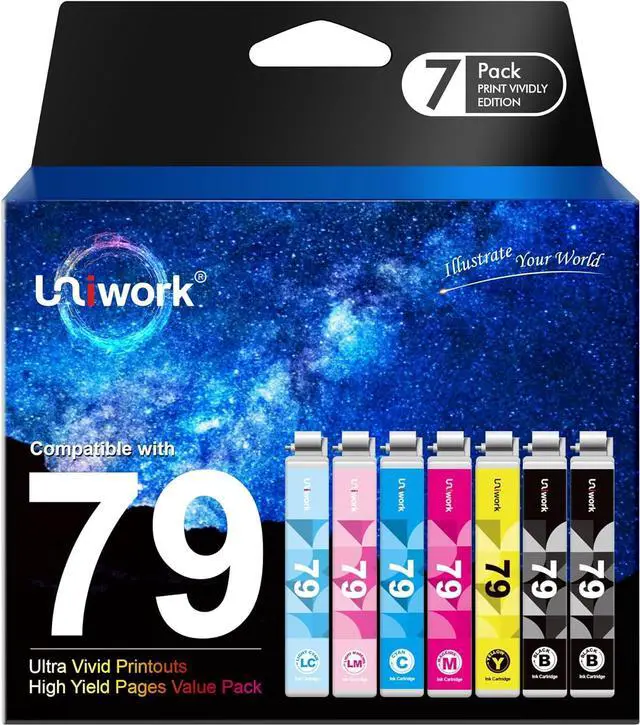 Main image of Uniwork Remanufactured 79 Ink Cartridge Replacement 79 Ink Cartridges use with Artisan 1430 Stylus Photo 1400 Printer (2 Black 1 Cyan 1 Magenta 1 Yellow 1 Light Cyan 1 Light Magenta) 7 Pack