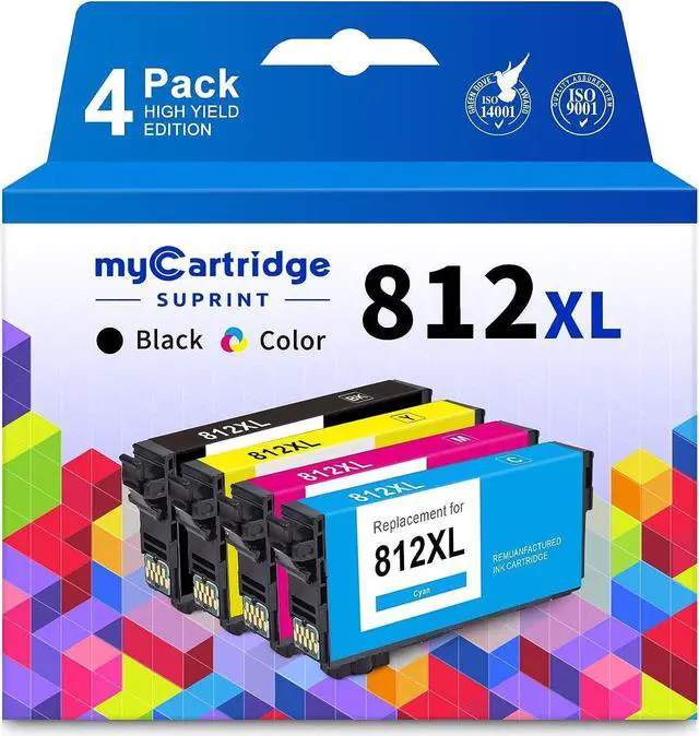 Main image of 812XL Ink Cartridges Combo Pack Remanufactured Ink Cartridge Replacement  812 XL 812XL T812XL for Workforce WF-7840 WF-7820 EC-C7000 WF-7310 Printer (4 Pack) 812 Ink Cartridges