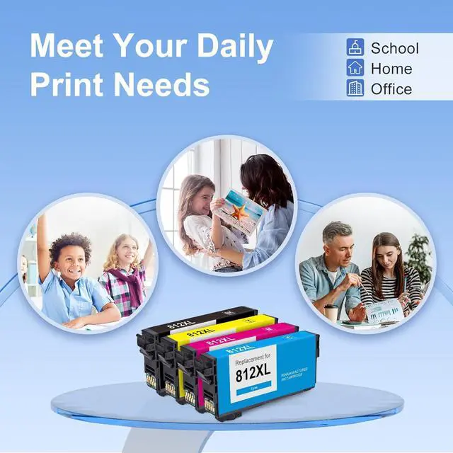 Alt view image 6 of 6 - 812XL Ink Cartridges Combo Pack Remanufactured Ink Cartridge Replacement  812 XL 812XL T812XL for Workforce WF-7840 WF-7820 EC-C7000 WF-7310 Printer (4 Pack) 812 Ink Cartridges