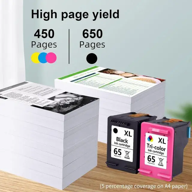 Alt view image 4 of 7 - Aqepbzt Remanufactured Black/Tri-Color Ink Cartridge Replacement  Ink 65 65XL Ink Cartridges Black and Color  AMP 120 100 125 130 Deskjet 3755 2652 3752 2624 Printer