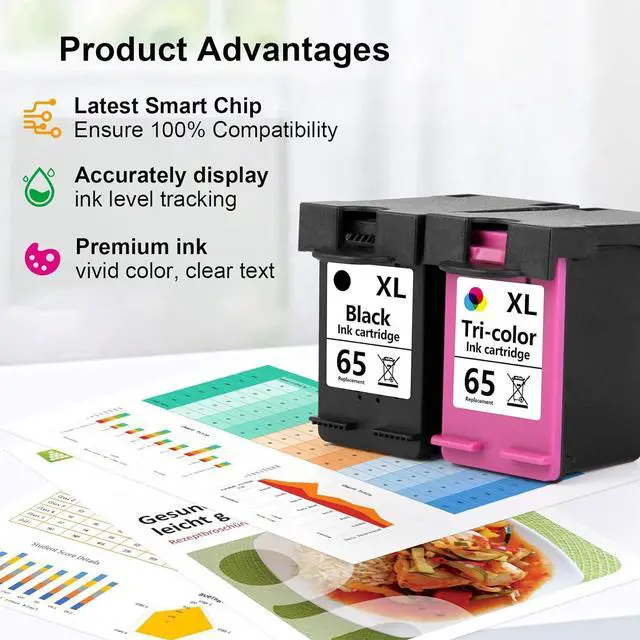 Alt view image 7 of 7 - Aqepbzt Remanufactured Black/Tri-Color Ink Cartridge Replacement  Ink 65 65XL Ink Cartridges Black and Color  AMP 120 100 125 130 Deskjet 3755 2652 3752 2624 Printer