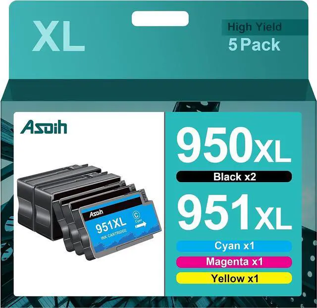 Main image of 950XL 951XL Combo Replacement 950 951 Ink Cartridges Combo Pack Work OfficeJet Pro 8600 Ink Cartridges, OfficeJet Pro 8610, Pro 251dw 276dw, 8100 8620 Series, 5 Pack