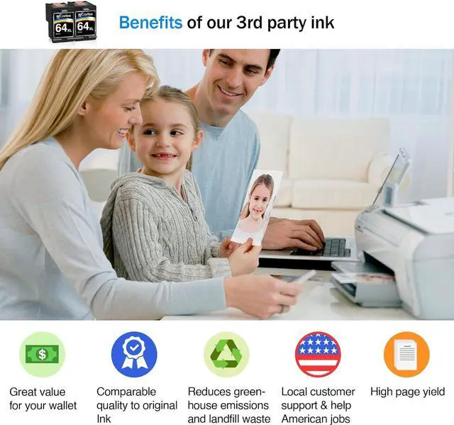Alt view image 2 of 7 - Cartlee Remanufactured Ink Cartridge Replacement  64 XL 64XL for Envy Photo 6252 6255 6258 7120 7155 7158 7164 7800 7855 7864 7858 Printers Inkjet Pack Combo (2 Black)