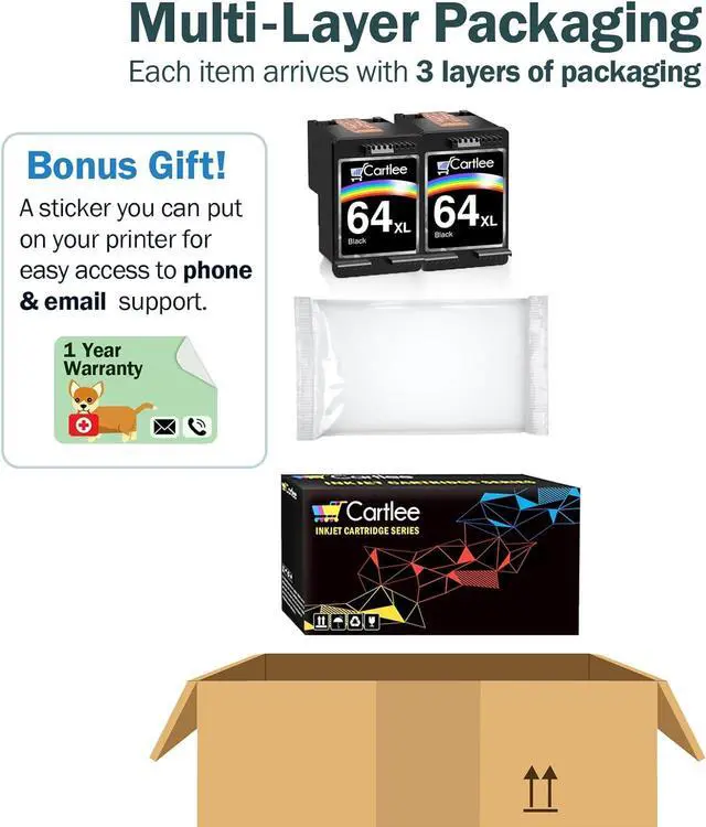 Alt view image 6 of 7 - Cartlee Remanufactured Ink Cartridge Replacement  64 XL 64XL for Envy Photo 6252 6255 6258 7120 7155 7158 7164 7800 7855 7864 7858 Printers Inkjet Pack Combo (2 Black)