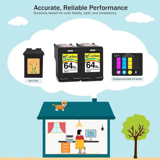 Alt view image 7 of 7 - Cartlee Remanufactured Ink Cartridge Replacement  64 XL 64XL for Envy Photo 6252 6255 6258 7120 7155 7158 7164 7800 7855 7864 7858 Printers Inkjet Pack Combo (2 Black)