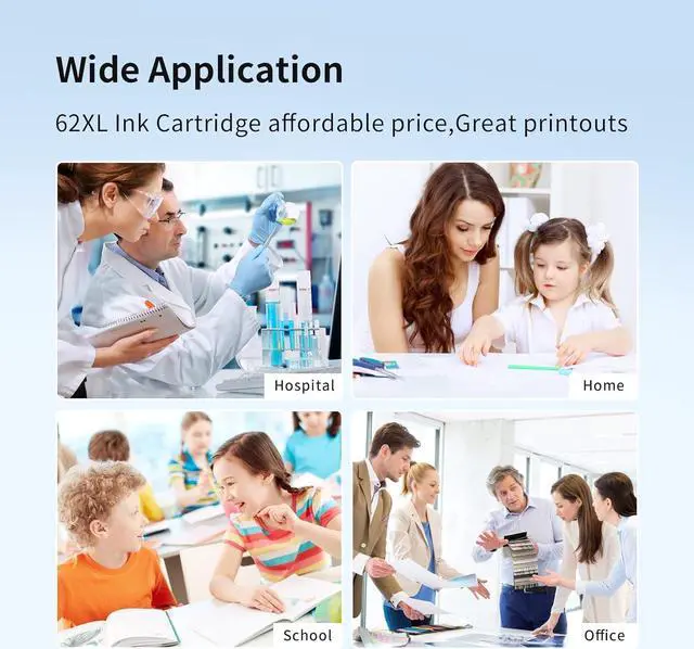 Alt view image 6 of 7 - 62XL Ink Cartridges Black and Color  62XL 62 XL for Envy 5540 5549 5542 5545 5640 5642 5660 5664 5665 7640 7645 OfficeJet 5740 5742 5743 5745 OfficeJet 200 250 8040 (Black, Tri-Color)