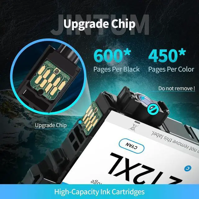 Alt view image 2 of 6 - 212XL Ink Cartridges Remanufactured Epson 212 Ink Cartridges for Epson 212XL T212XL for use with Expression Home XP-4100 XP-4105 Workforce WF-2850 WF-2830 Printer (4-Pack)