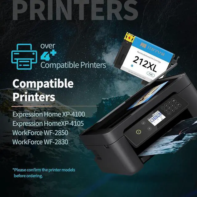 Alt view image 3 of 6 - 212XL Ink Cartridges Remanufactured Epson 212 Ink Cartridges for Epson 212XL T212XL for use with Expression Home XP-4100 XP-4105 Workforce WF-2850 WF-2830 Printer (4-Pack)