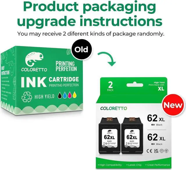 Alt view image 2 of 7 - COLORETTO Remanufactured Printer Ink Cartridge Replacement  62XL to use with Envy 5540, 5542,5640, 5642,Officejet 200c 250 258 5742 5743 5744 (2 Black) Combo Pack