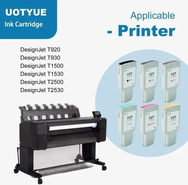 Alt view image 2 of 6 - 727 130-ml Full Color Ink Cartridges(6-Pcs, Photo Black/Matte Black/Gray/Cyan/Magenta/Yellow) - Utye Compatible Ink Replacement  727 work with DesignJet T1530 T2500 T920 T930 T1500 T2530 Printer