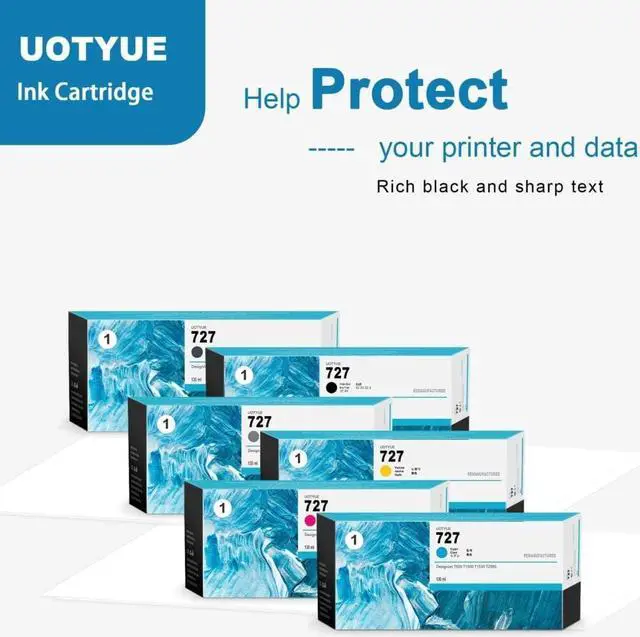 Alt view image 4 of 6 - 727 130-ml Full Color Ink Cartridges(6-Pcs, Photo Black/Matte Black/Gray/Cyan/Magenta/Yellow) - Utye Compatible Ink Replacement  727 work with DesignJet T1530 T2500 T920 T930 T1500 T2530 Printer