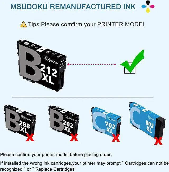 Alt view image 7 of 7 - Msudoku 212XL 212 Ink Cartridges Remanufactured 5 Pack Replacement  212 212XL Ink cartridges Combo Pack T212XL T212 Use with Epson XP-4100 XP-4105 Workforce WF-2850 WF-2830 Printers