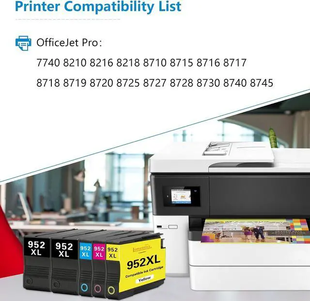 Alt view image 2 of 6 - 952XL High-Yield Ink Cartridges (5-Pack, 2Black/1Cyan/1Magenta/1Yellow) Compatible 952 952XL Ink Replacement for HP 952XL OfficeJet Pro 7740 8210 8216 8218 8710 8715 8716 8717 8719 8720 8725 Printer