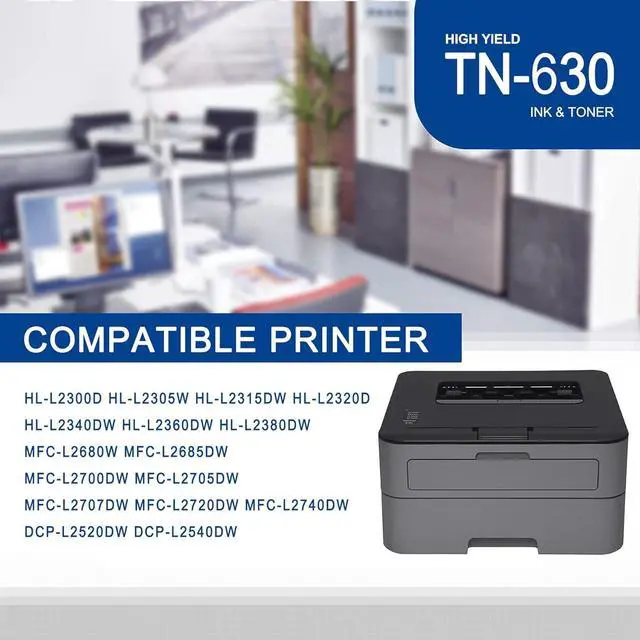 Alt view image 2 of 7 - 1 Pack TN630 TN-630 Black Toner Cartridge Compatible TN630 Replacement  HL-L2300D L2305W L2315DW L2320D L2360DW MFC-L2680W L2685DW L2700DW L2705DW L2707DW L2740DW DCP-L2540DW L2520DW Printe