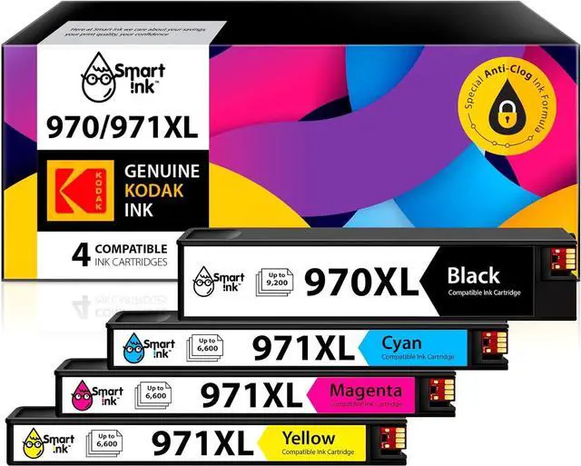 Main image of Smart Ink Compatible Ink Cartridge Replacement  970 XL 971 XL 970XL 971XL Filled with Kodak Ink (Black & Cyan/Magenta/Yellow 4 Pack) to use with Officejet Pro X451dn X476dn MFP X576dw X476dw
