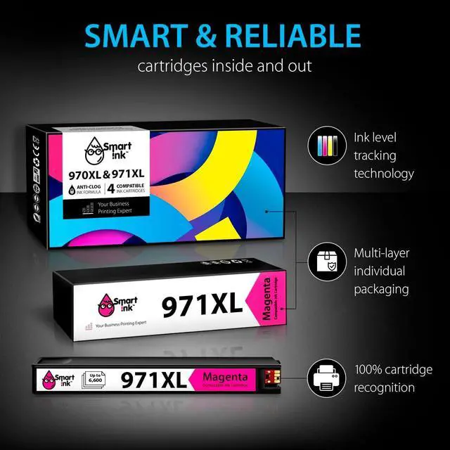 Alt view image 6 of 7 - Smart Ink Compatible Ink Cartridge Replacement  970 XL 971 XL 970XL 971XL Filled with Kodak Ink (Black & Cyan/Magenta/Yellow 4 Pack) to use with Officejet Pro X451dn X476dn MFP X576dw X476dw