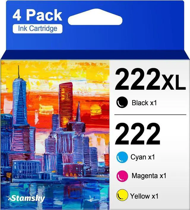 Main image of 222XL Ink Cartridges Replacement  222 Ink Cartridges 222XL T222 Black and Color Combo Pack Work with XP-5200, WF-2960 Printer (1 Black, 1 Cyan, 1 Magenta, 1 Yellow, 4 Pack)