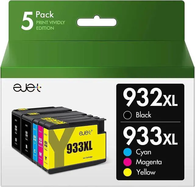 Main image of 932XL 933XL Ink Cartridges Combo Pack High Yield Compatible  932 932XL 933 933XL Ink Cartridges  Printers Officejet 6100 6600 6700 7110 7610 7612, N9H69FN (2 Black, Cyan, Magenta, Yellow)