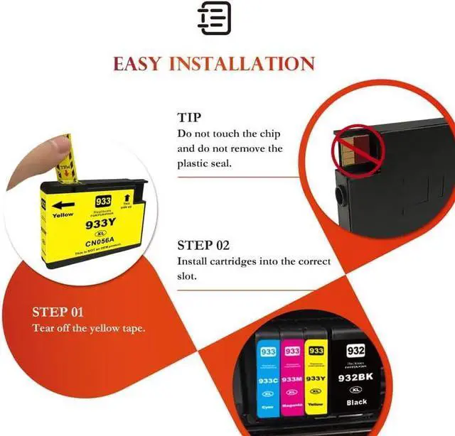 Alt view image 4 of 7 - 932XL 933XL Ink Cartridges Combo Pack High Yield Compatible  932 932XL 933 933XL Ink Cartridges  Printers Officejet 6100 6600 6700 7110 7610 7612, N9H69FN (2 Black, Cyan, Magenta, Yellow)