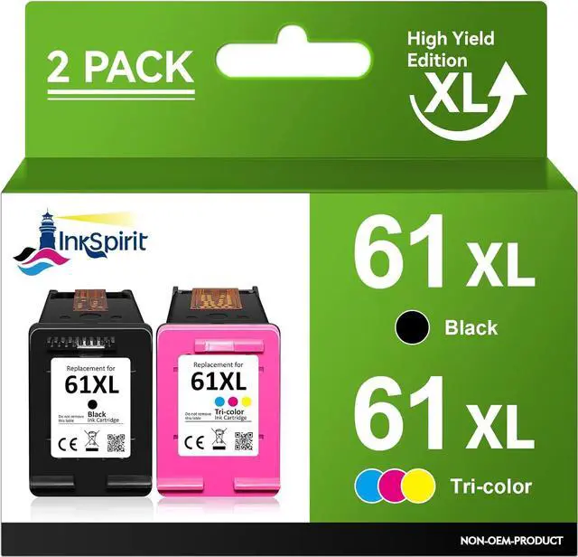 Main image of 61 Black Color Combo Pack, Remanufactured Ink Cartridge Replacement  61XL HP61 for Envy 4500 5530 4502 4501 OfficeJet 4630 4635 2620 DeskJet 2540 3050 2050 1000 1010 1510 3510 Printers (2 Pack)
