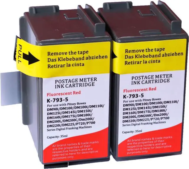 Main image of CRANBOLY 2 Pack 793-5 Compatible Replacement for Pitney Bowes 793-5 Fluorescent Red Ink Cartridge for P700 DM100 DM100i DM125i DM150i DM175i DM200L DM225 Postage Meters