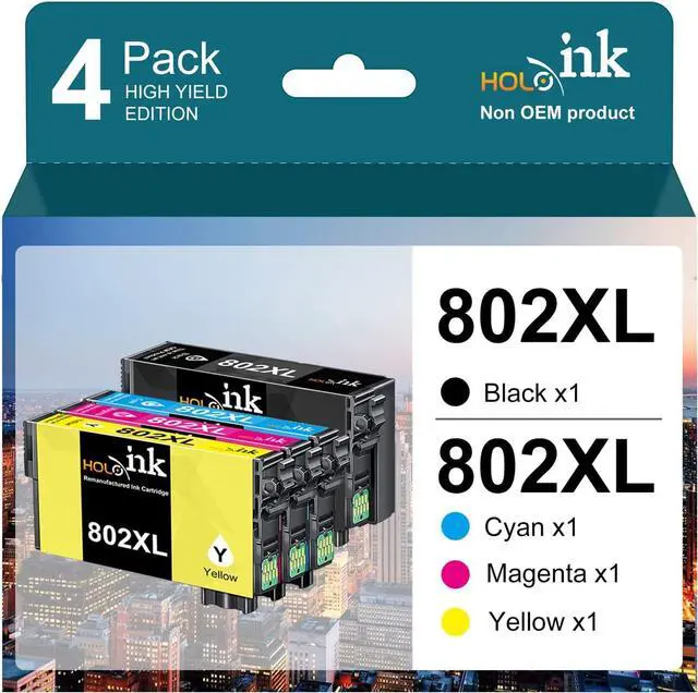 Main image of 802XL Ink Cartridges Remanufactured Replacement  802 Ink Cartridges Combo Pack for WF-4740 WF-4730 WF-4720 WF-4734 EC-4020 EC-4030 (1 Black, 1 Cyan, 1 Magenta, 1 Yellow)