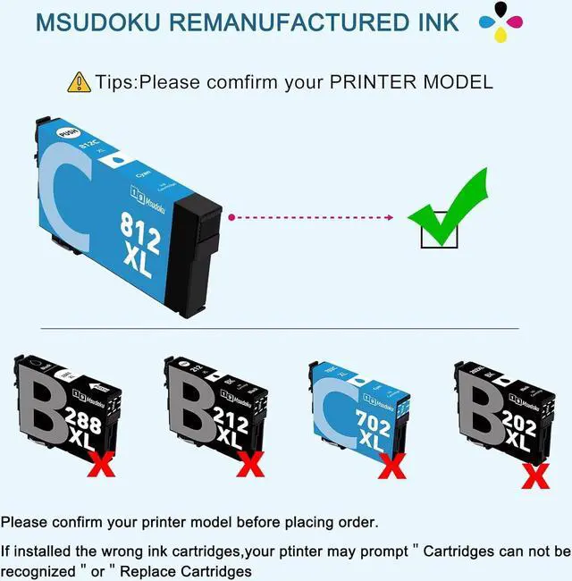 Alt view image 7 of 7 - Msudoku Remanufactured 812XL Ink Cartridges Combo Pack Replacement  812 812XL Ink Cartridges T812 T812XL Ink Use  Workforce Pro WF-7820 WF-7840 wf-7310 EC-C7000 Printer(4 Pack)