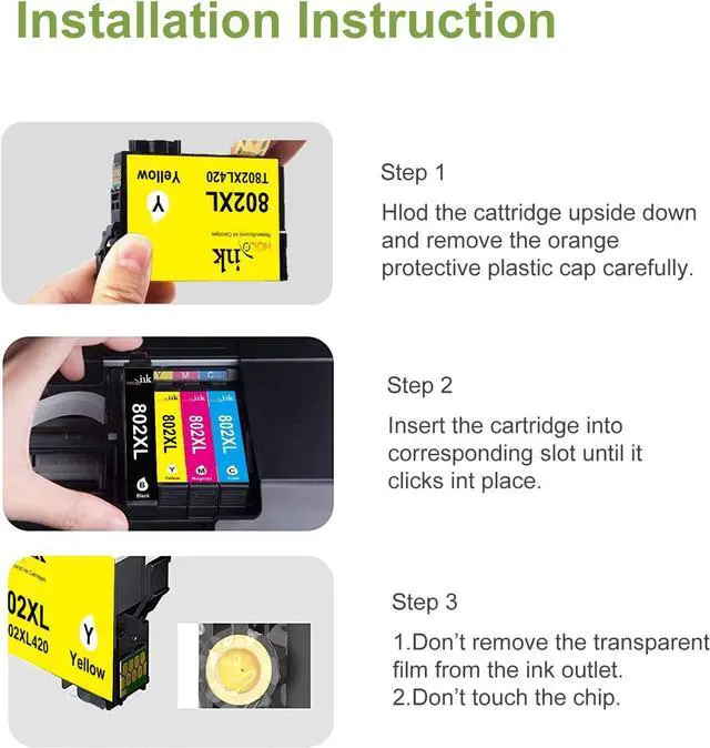 Alt view image 4 of 6 - 802XL Ink Cartridges Remanufactured Replacement  802 Ink Cartridges Combo Pack for WF-4740 WF-4730 WF-4720 WF-4734 EC-4020 EC-4030 (1 Black, 1 Cyan, 1 Magenta, 1 Yellow)