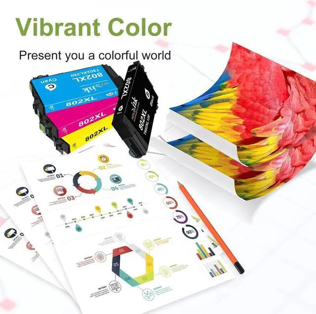 Alt view image 6 of 6 - 802XL Ink Cartridges Remanufactured Replacement  802 Ink Cartridges Combo Pack for WF-4740 WF-4730 WF-4720 WF-4734 EC-4020 EC-4030 (1 Black, 1 Cyan, 1 Magenta, 1 Yellow)