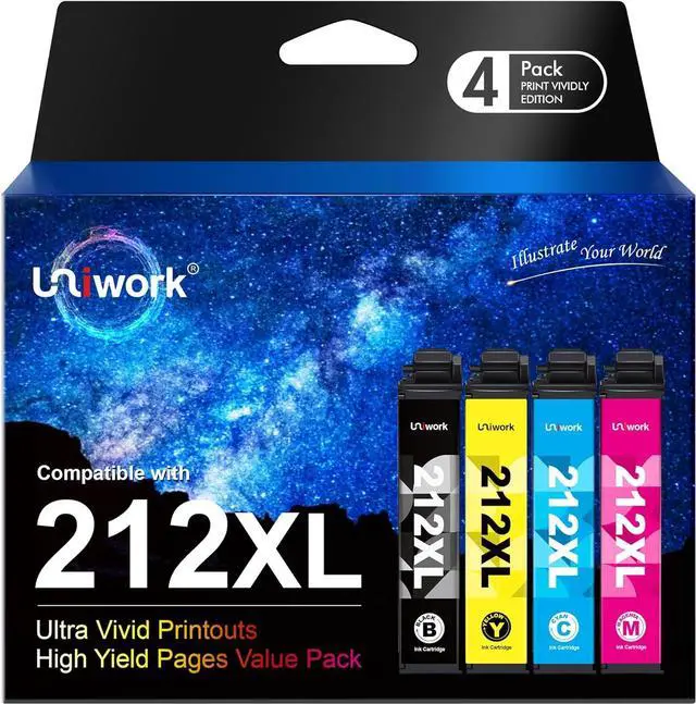 Main image of Uniwork Remanufactured Ink Cartridge Replacement  212XL 212 XL T212XL T212 to use with XP-4100 XP-4105 WF-2830 WF-2850 Printer Tray (Black, Cyan, Magenta, Yellow, 4 Pack)