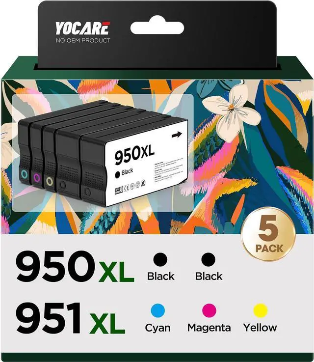 Main image of 950XL 951XL, 5-Pack, Higher Page Yield, Replacement  950 951 XL 950XL 951XL Ink Cartridges, Larger Capacity, Works with OfficeJet Pro 8600 8610 8620 8625 276dw Printer (5 Pack, 2BK/1C/1M/1Y)