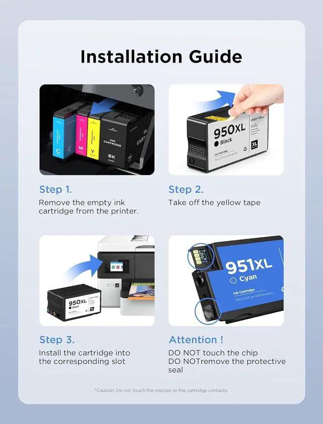 Alt view image 5 of 7 - 950XL 951XL, 5-Pack, Higher Page Yield, Replacement  950 951 XL 950XL 951XL Ink Cartridges, Larger Capacity, Works with OfficeJet Pro 8600 8610 8620 8625 276dw Printer (5 Pack, 2BK/1C/1M/1Y)