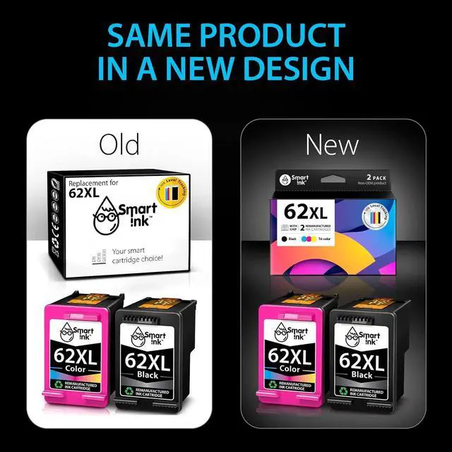 Alt view image 2 of 7 - Smart Ink Remanufactured Ink Cartridge Replacement  62XL 62 XL (Black & Tricolor 2 Combo Pack) to use with Envy 7640 5660 7645 5540 5643 5661 5664 5663 5640 5642 OfficeJet 5740 5746 5745 8040