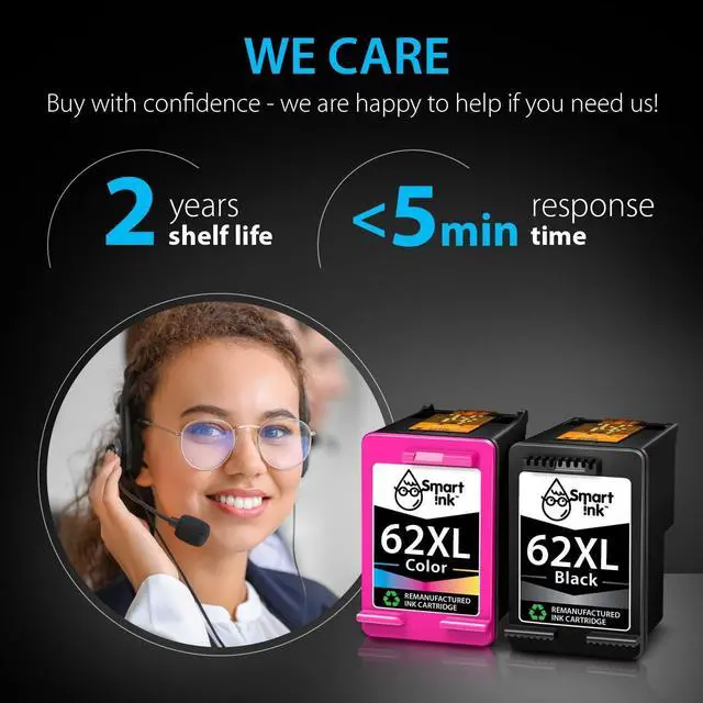 Alt view image 6 of 7 - Smart Ink Remanufactured Ink Cartridge Replacement  62XL 62 XL (Black & Tricolor 2 Combo Pack) to use with Envy 7640 5660 7645 5540 5643 5661 5664 5663 5640 5642 OfficeJet 5740 5746 5745 8040