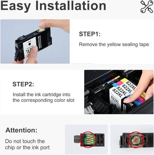 Alt view image 7 of 7 - 822 XL 822XL Ink 822 Remanufactured Ink Cartridges Replacement 822XL Ink Cartridges Combo Pack to use with Epson Workforce Pro WF-3820 WF-4820 WF-4830 WF-4833 4-Pack 822XL 822