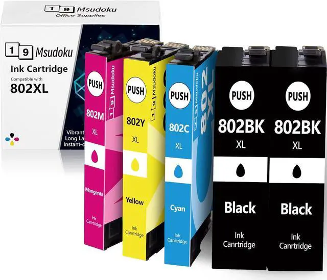 Main image of Msudoku 802Xl Ink Cartridges Remanufactured 5 Pack Replacement  802 802Xl Ink Cartridges Combo Pack T802XL T802 Use with Workforce Pro F-4730 WF-4740 WF-4734, EC-4020 EC-4030 Printers