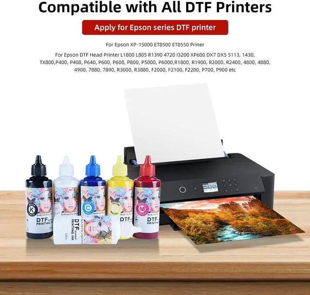Alt view image 2 of 6 - storcfe Premium DTF Ink 600ML, DTF Transfer Ink for PET Film, Heat Transfer Ink Refill  ET-8550 ET-8500 XP-15000 L1800 L800 R2400 P400 P800 (6-Pack 100ml, 2White Cyan Magenta Yellow Black)