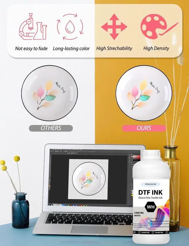 Alt view image 6 of 6 - Kminoteh DTF Ink White 1000ml Refill for DX5 DX7 5113 XP600 I3200 4720 TX800 ET-8550 ET-8500. All DTF Printers, for DTF Heat Transfer Film Printing