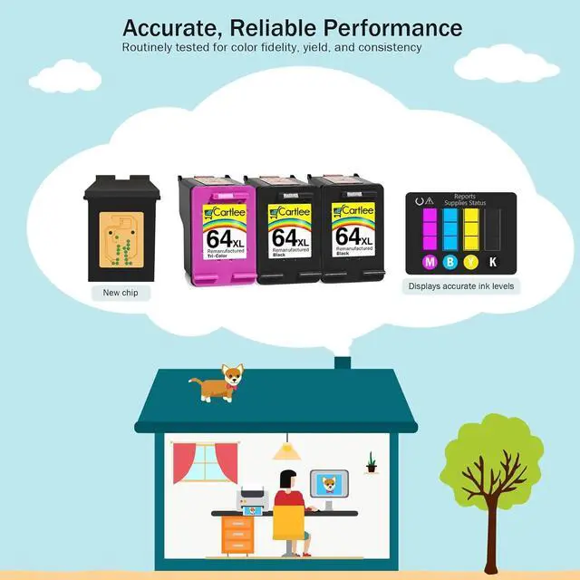 Alt view image 7 of 7 - Cartlee Remanufactured Ink Cartridge Replacement  64 XL 64XL for Envy Photo 6252 6255 6258 7120 7155 7158 7164 7800 7855 7858 7864 Inkjet Printers Pack Combo (2 Black, 1 Tri Color)