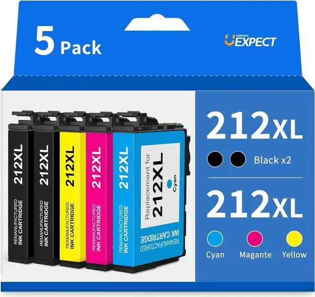 Main image of 212 XL 212XL Ink Cartridges  Printer Remanufactured Replacement  212 212XL Ink Combo Pack Work with Workforce WF-2850 WF-2830 Expression Home XP-4100 XP-4105 (5-Pack)
