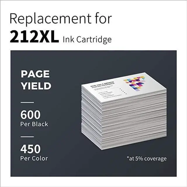 Alt view image 3 of 7 - 212 XL 212XL Ink Cartridges  Printer Remanufactured Replacement  212 212XL Ink Combo Pack Work with Workforce WF-2850 WF-2830 Expression Home XP-4100 XP-4105 (5-Pack)