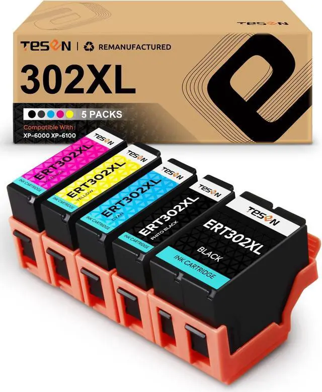 Main image of TESEN Remanufactured 302XL Ink Cartridge Replacement  302XL 302 T302XL T302 with Upgraded Chip Use with Epson XP-6000 XP-6100 Printer 5 Pack T302XL020 T302XL120 T302XL220 T302XL320 T302XL420